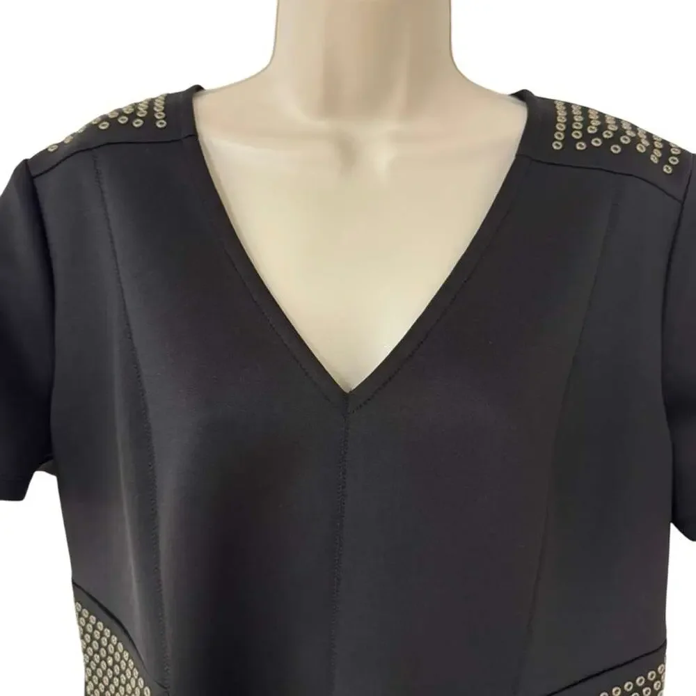 Michael Kors Womens Black Scuba Knit Studded V-Neck Mini Dress Stretch sz XL